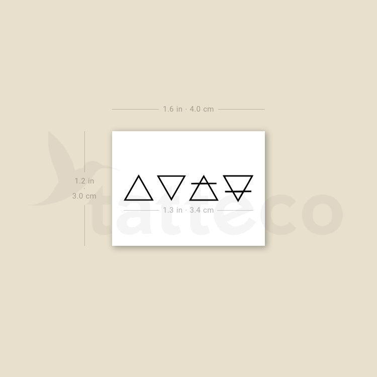 Tatuaje temporal de cuatro símbolos de alquimia (juego de 3)