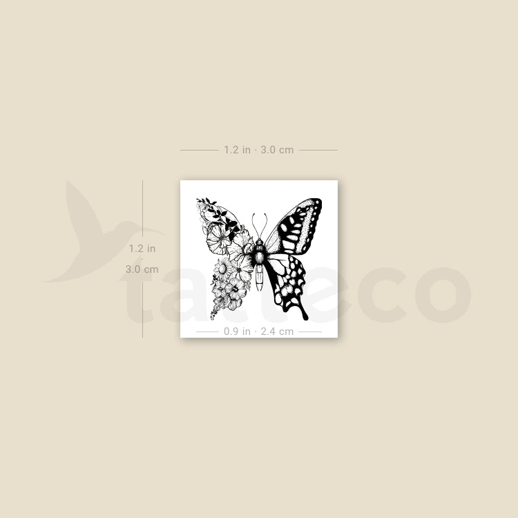 Small Half Flower Half Butterfly Temporary Tattoo - Set of 3