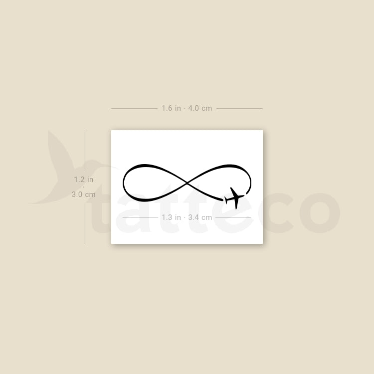 Tatuaje temporal de avión y símbolo de infinito (juego de 3)