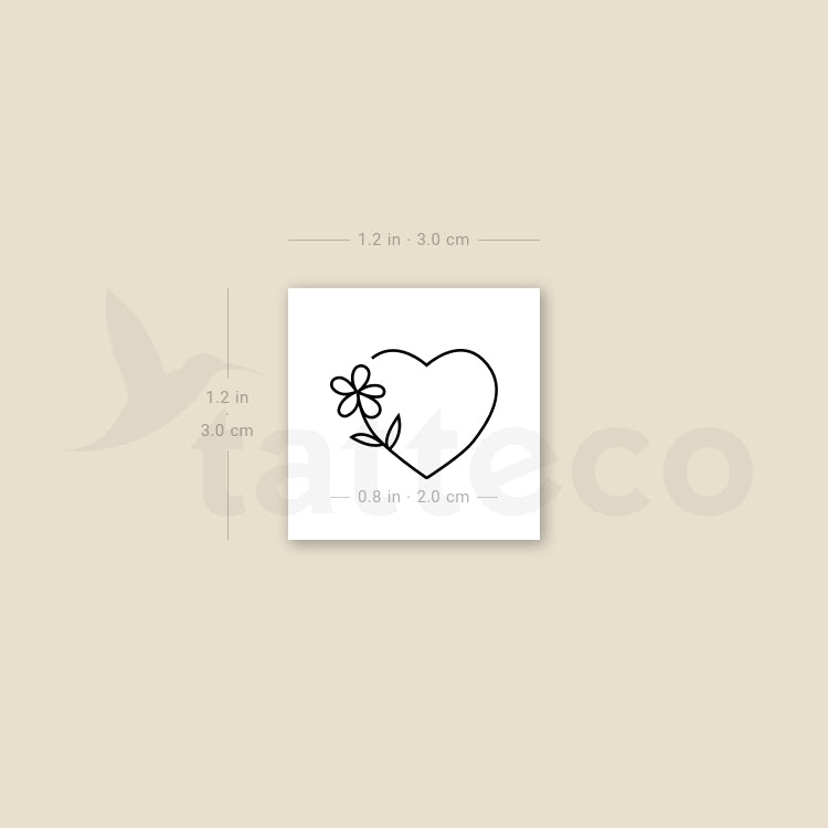Tatuaje temporal minimalista de corazón y flor (juego de 3)