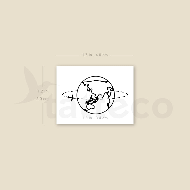 Tatuaje temporal de avión volando por Asia y Oceanía (juego de 3)