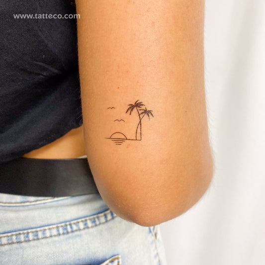 Tatuaje temporal de puesta de sol tropical (juego de 3)