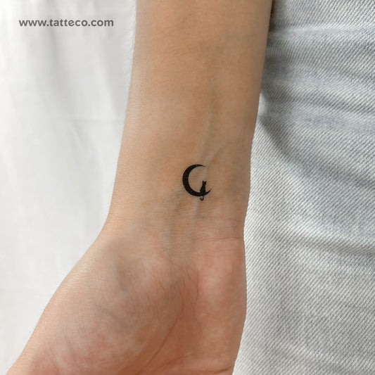 Tatuaje temporal de gato negro en la luna (juego de 3)