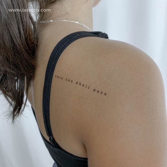 Tatuaje temporal "This Too Shall Pass" (fuente de máquina de escribir) - Juego de 3
