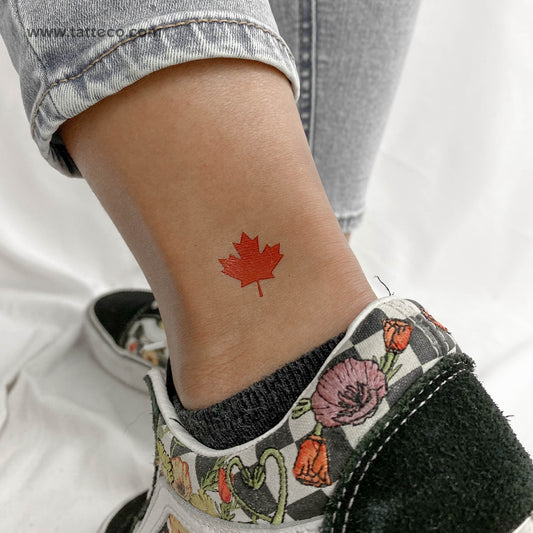 Red Maple Leaf Temporary Tattoo - Set of 3