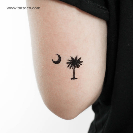 Tatuaje temporal de palmera y luna de Carolina del Sur (juego de 3)