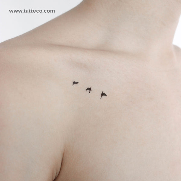3 Small Flying Birds Temporary Tattoo - Set of 3