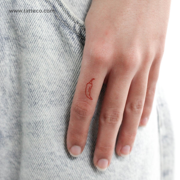 Red Fine Line Chili Temporary Tattoo - Set of 3