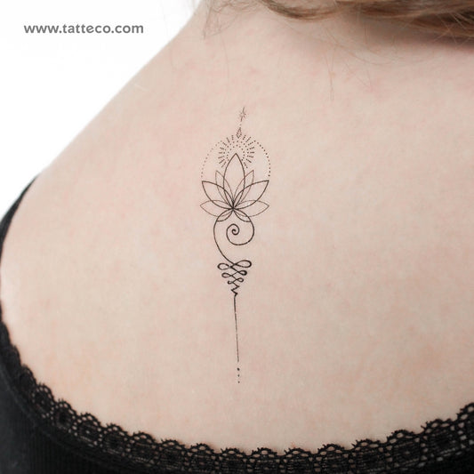 Enlightened Unalome Lotus Temporary Tattoo - Set of 3