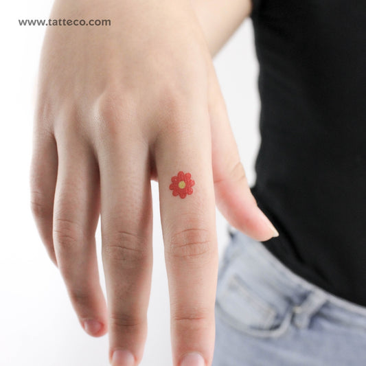 Red Flower Temporary Tattoo - Set of 3
