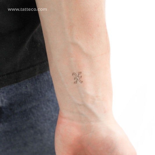 Old English X Letter Temporary Tattoo - Set of 3