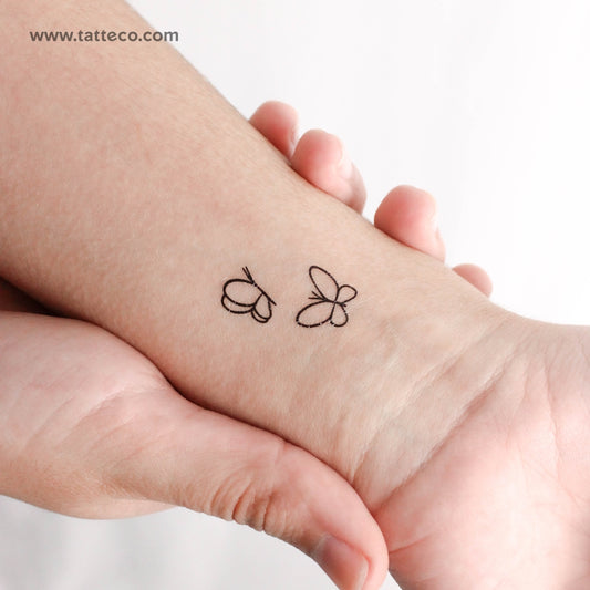 Tatuaje temporal minimalista de dos mariposas (juego de 3)