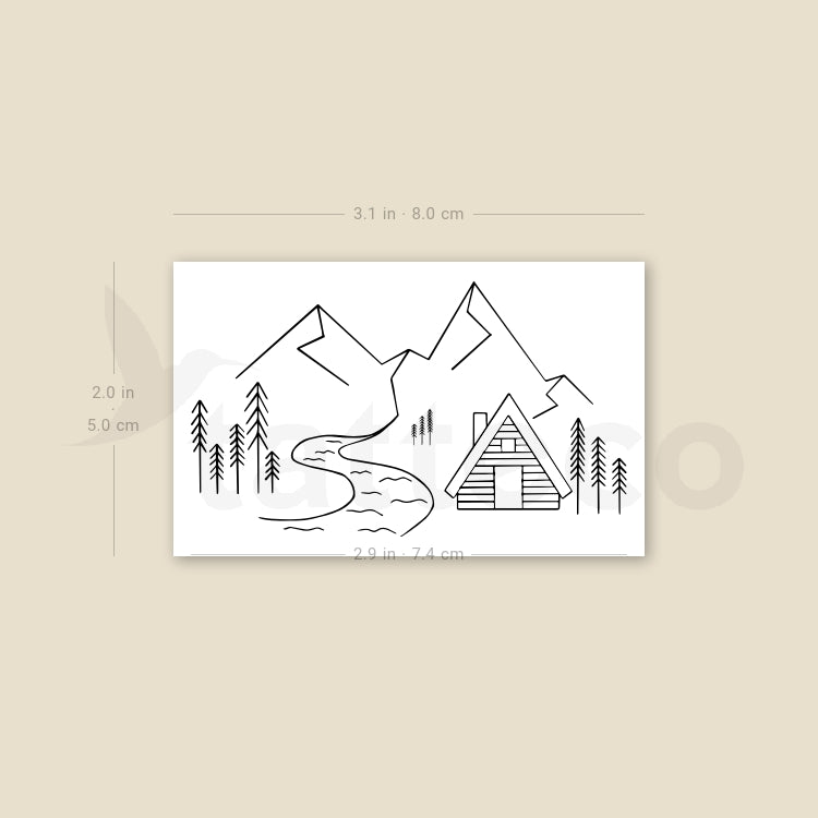 Mountain Cabin Temporary Tattoo by Cagri Durmaz - Set of 3