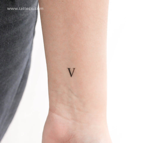 V Serif Capital Letter Temporary Tattoo - Set of 3