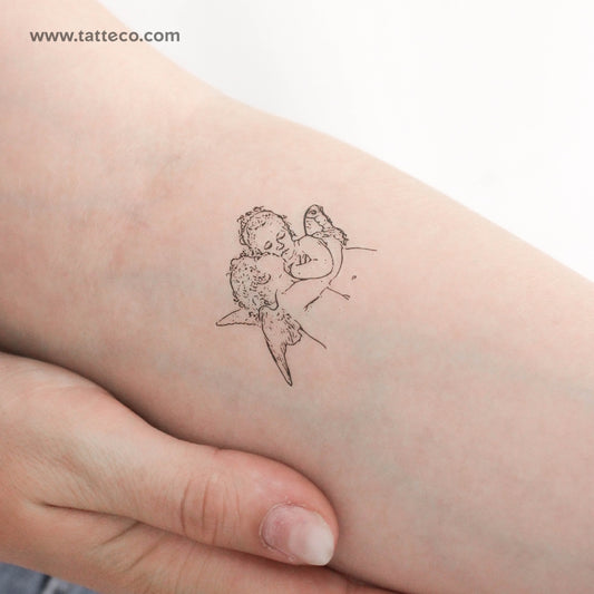 Tatuaje temporal "El primer beso" de Bouguereau (línea fina) - Juego de 3