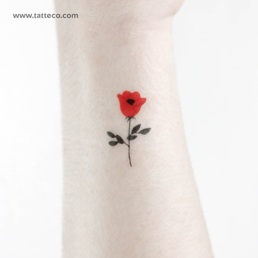 Red Flower Temporary Tattoo - Set of 3