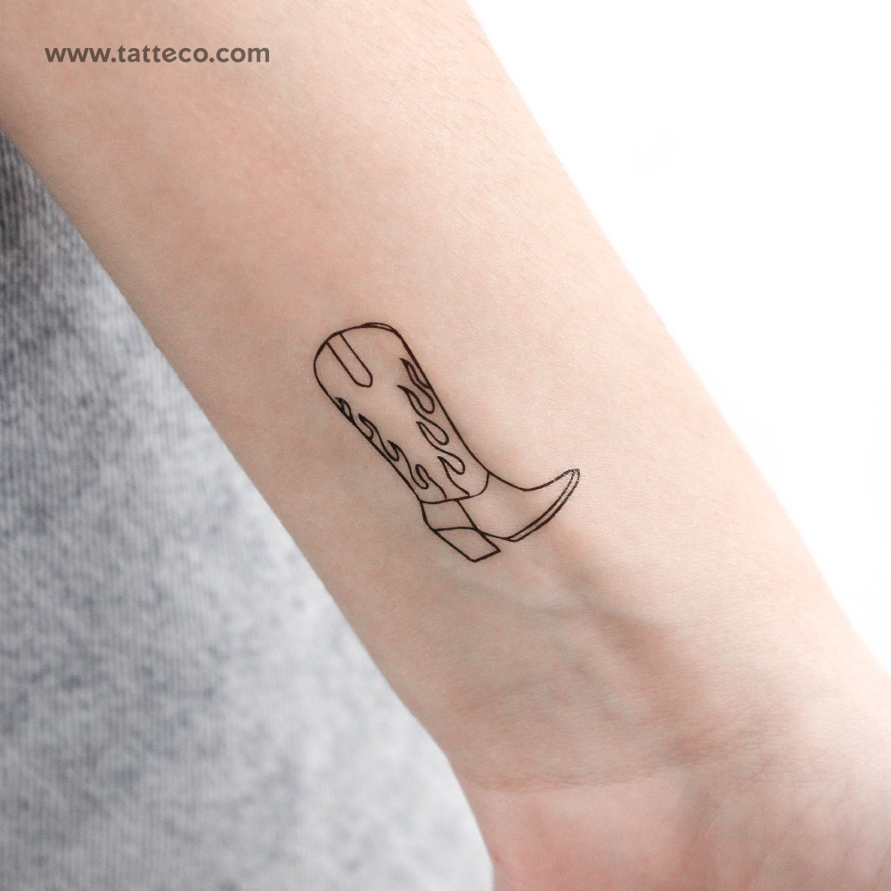 Fine Line Cowboy Boot Tattoo Idea
