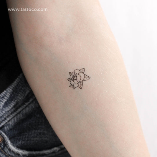 Tatuaje temporal de cabeza de rosa con líneas finas - Juego de 3