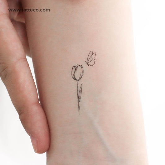 Tulip And Butterfly Temporary Tattoo - Set of 3