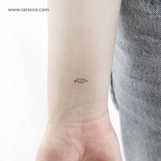 Hand-drawn Double Heart And Arrow Temporary Tattoo - Set of 3