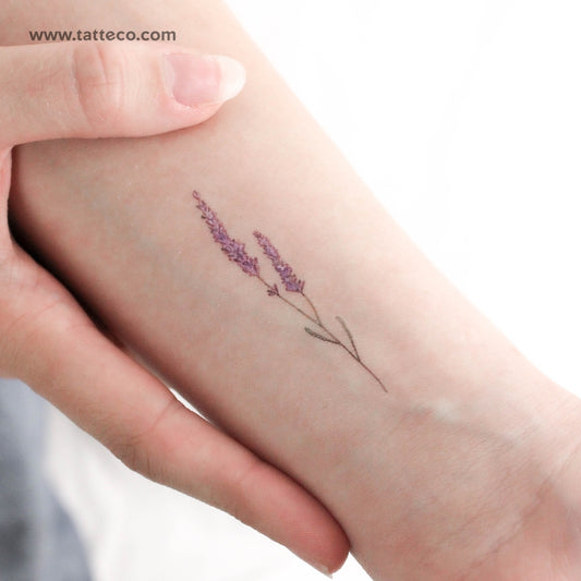 Watercolor Lavender Temporary Tattoo - Set of 3