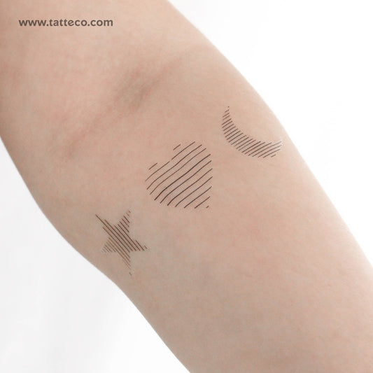Tatuaje temporal de estrella, corazón y luna de Cagri Durmaz (juego de 3)