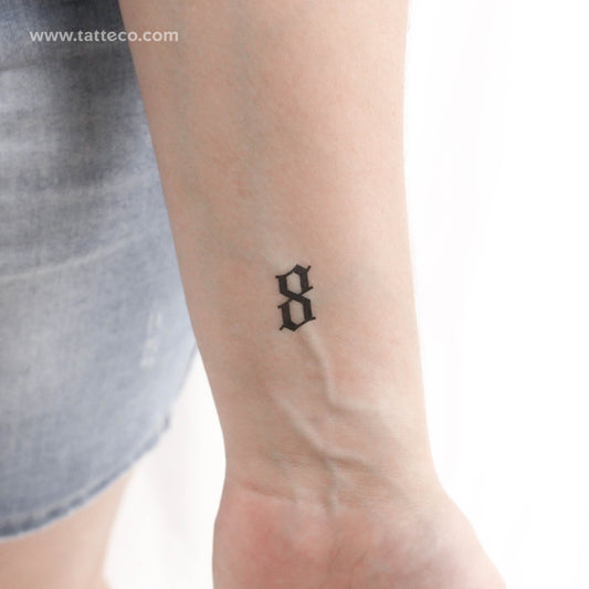 Gothic Style Number 8 Temporary Tattoo - Set of 3