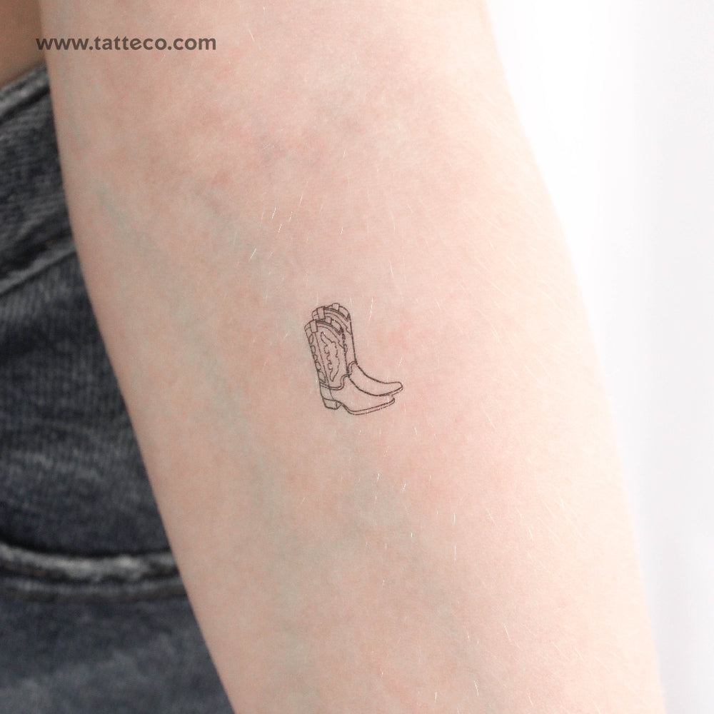 Fine Line Cowboy Boot Tattoo Idea
