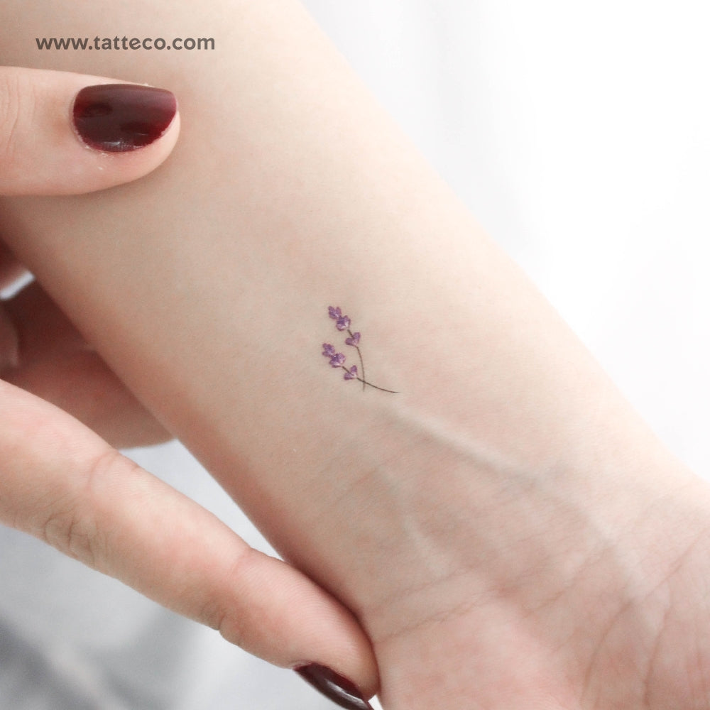 small lavender flower tattoo Tiny Watercolor Lavender Temporary Tattoo