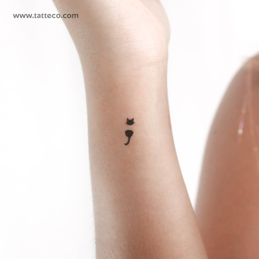 Little Cat Semicolon Temporary Tattoo - Set of 3, image size:1000x1000