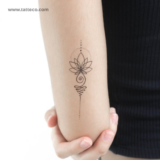 Unalome Lotus Temporary Tattoo - Set of 3