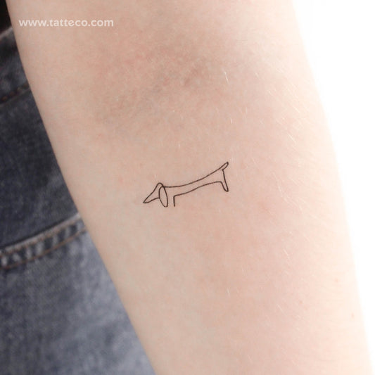 Tatuaje temporal de perro salchicha de líneas finas (juego de 3)