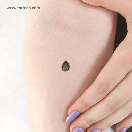 Emerald Green Pear Cut Temporary Tattoo - Set of 3