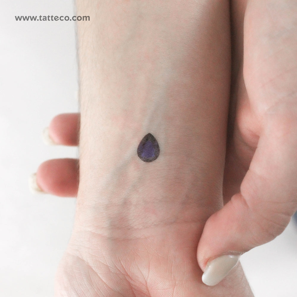 Sapphire Blue Pear Cut Temporary Tattoo - Set of 3, image size:1000x1000