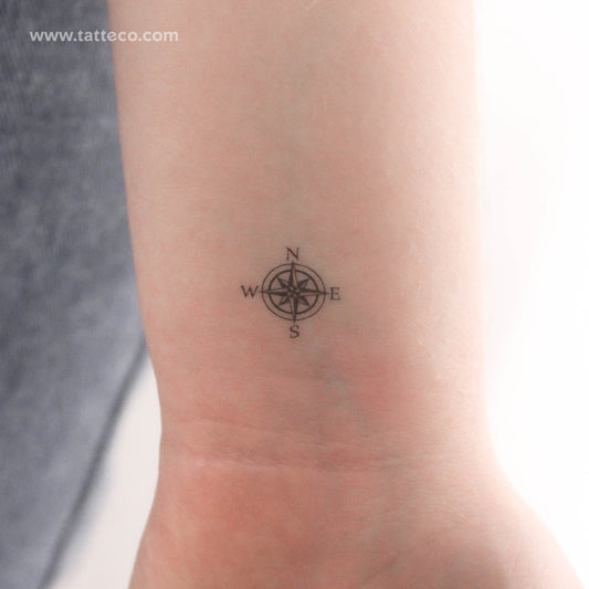 Tatuaje temporal de rosa de los vientos (pequeño) - Juego de 3