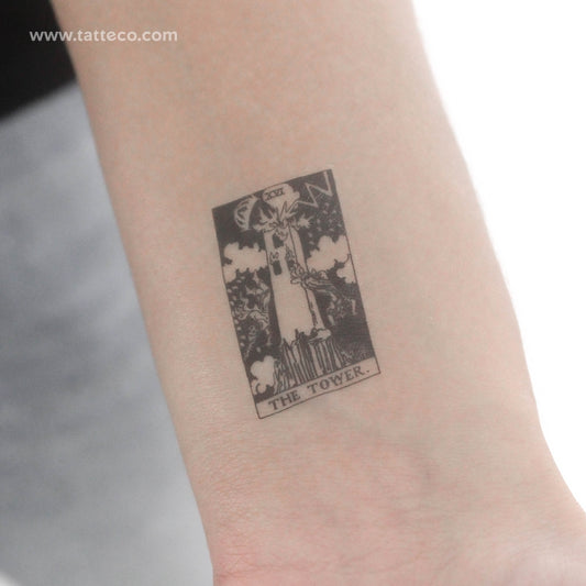 Tatuaje temporal de la carta del Tarot "La Torre Pequeña" (juego de 3)