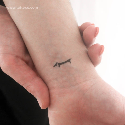 Tatuaje temporal de perro salchicha negro - Juego de 3