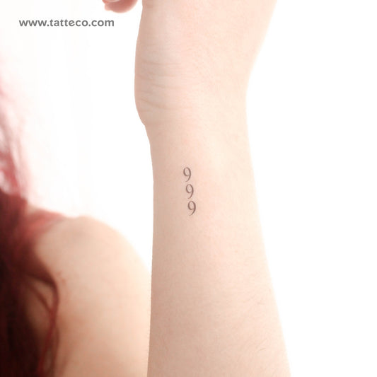 Tatuaje temporal vertical pequeño 999 - Juego de 3