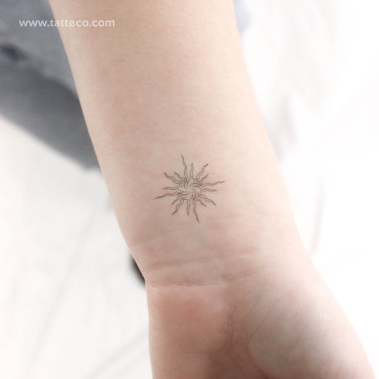 Tatuaje temporal de sol abstracto de una sola línea (juego de 3)