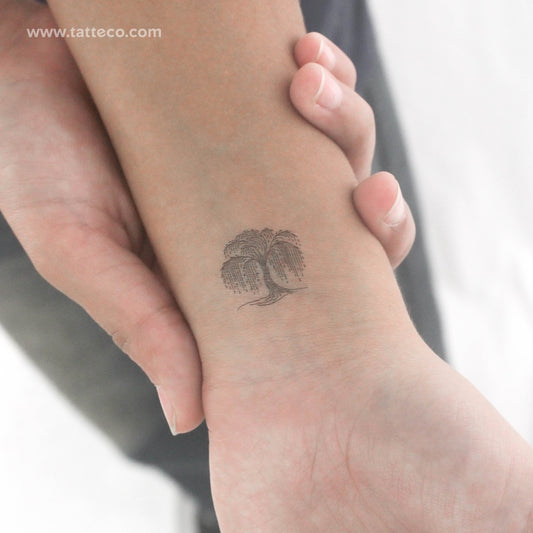Tatuaje temporal minimalista de sauce llorón (juego de 3)