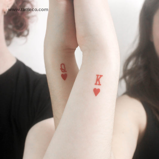 Matching Queen and King of Hearts Temporary Tattoo - Set of 3+3