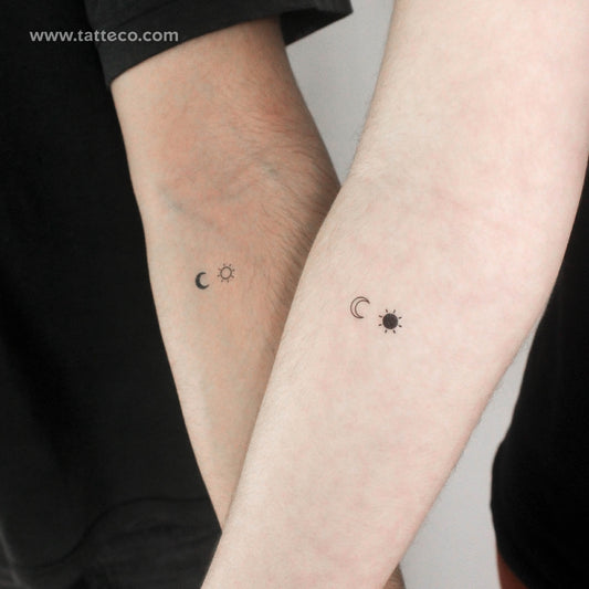 Tatuajes temporales de pareja de Sol y Luna a juego - Set de 3+3