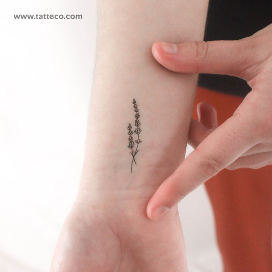 Tatuaje temporal de línea fina de lavanda - Juego de 3