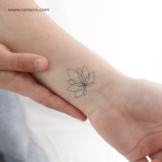Tatuaje temporal de flor de loto de línea fina (juego de 3)