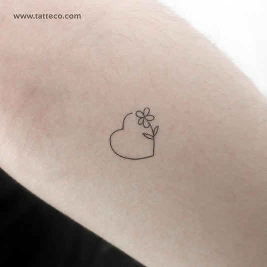 Tatuaje temporal minimalista de corazón y flor (juego de 3)