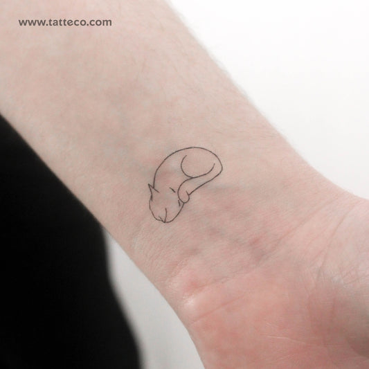 Fine Line Sleeping Cat Temporary Tattoo - Set of 3