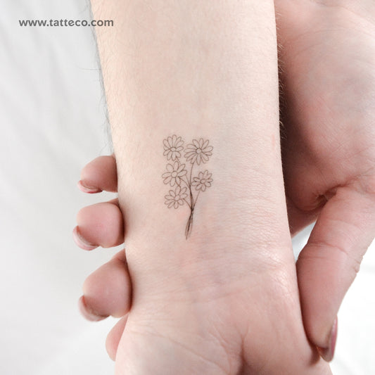 Daisy Bouquet Temporary Tattoo - Set of 3