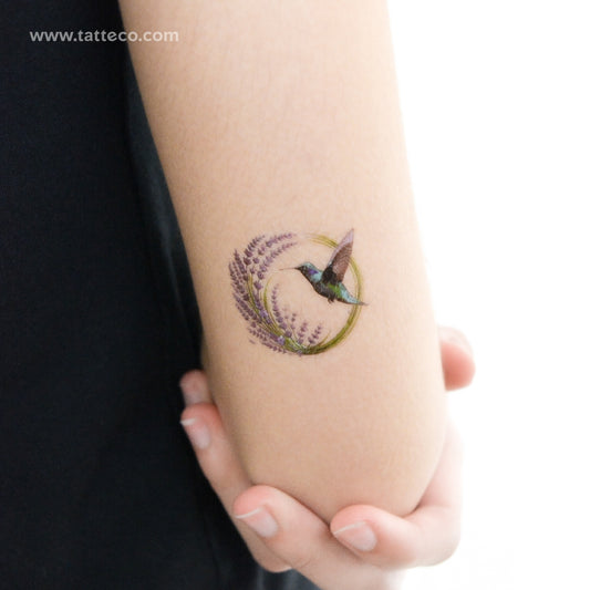 Tatuaje temporal de acuarela de colibrí y lavanda (juego de 3)