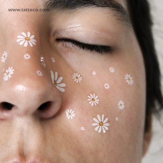 Tatuaje temporal de margaritas y pecas (juego de 3)