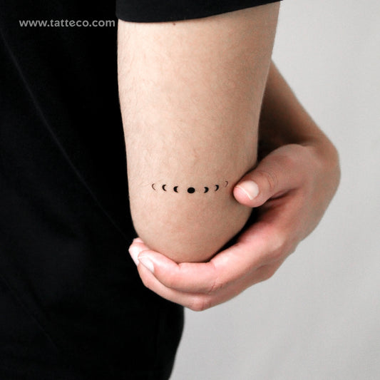 Tatuaje temporal minimalista de fases lunares (juego de 3)